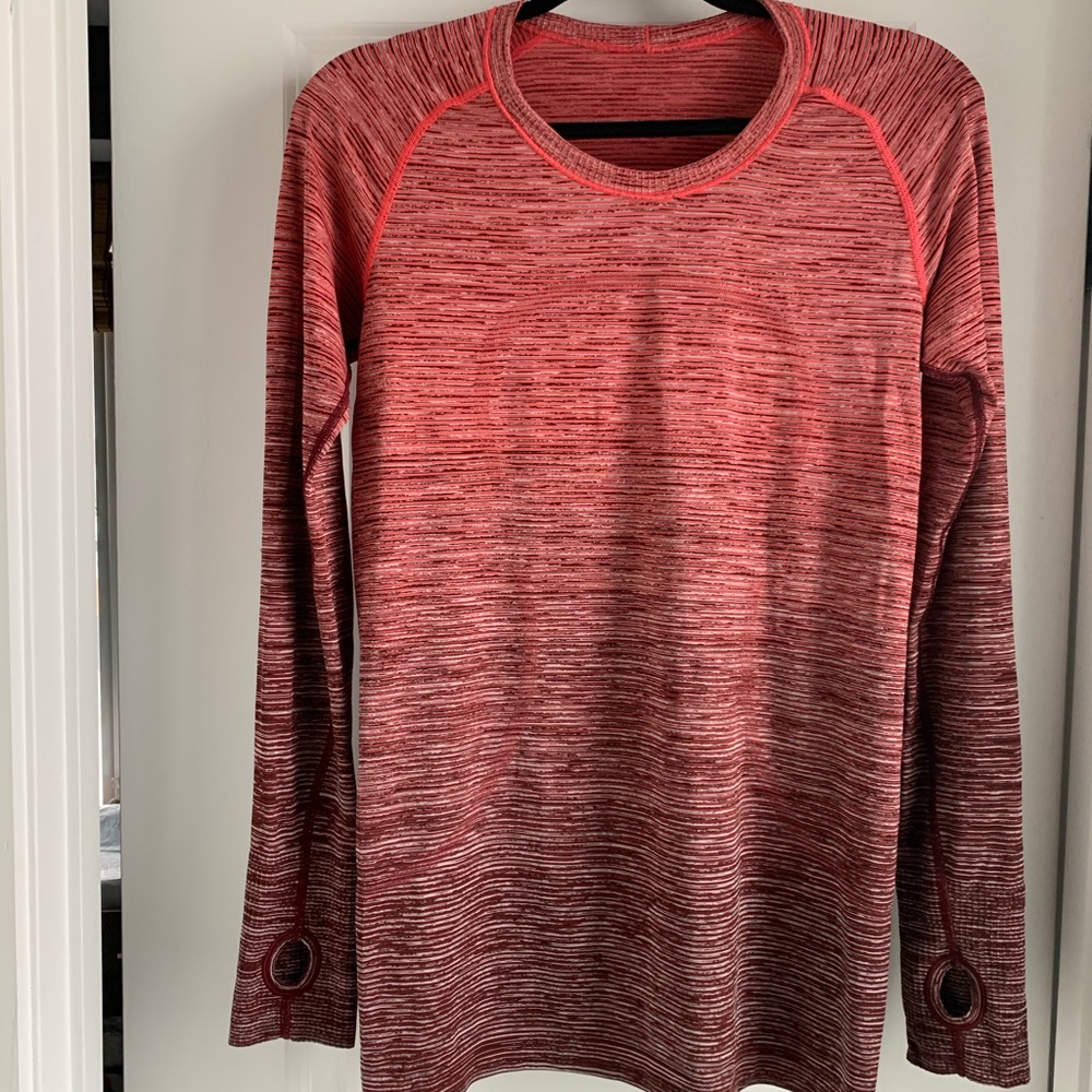 LULULEMON Swiftly L/S Red Ombre Shirt Sz 10